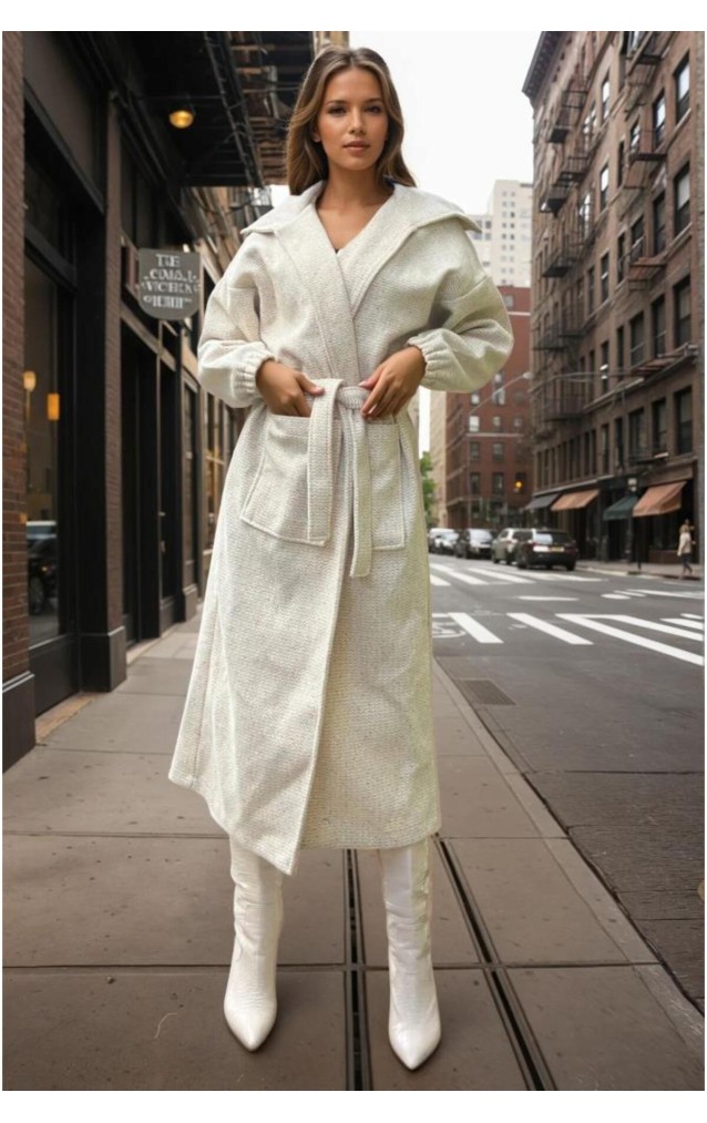 Pasaklı Giyim Balon Kol Örgü Kaban 3661726 Ekru