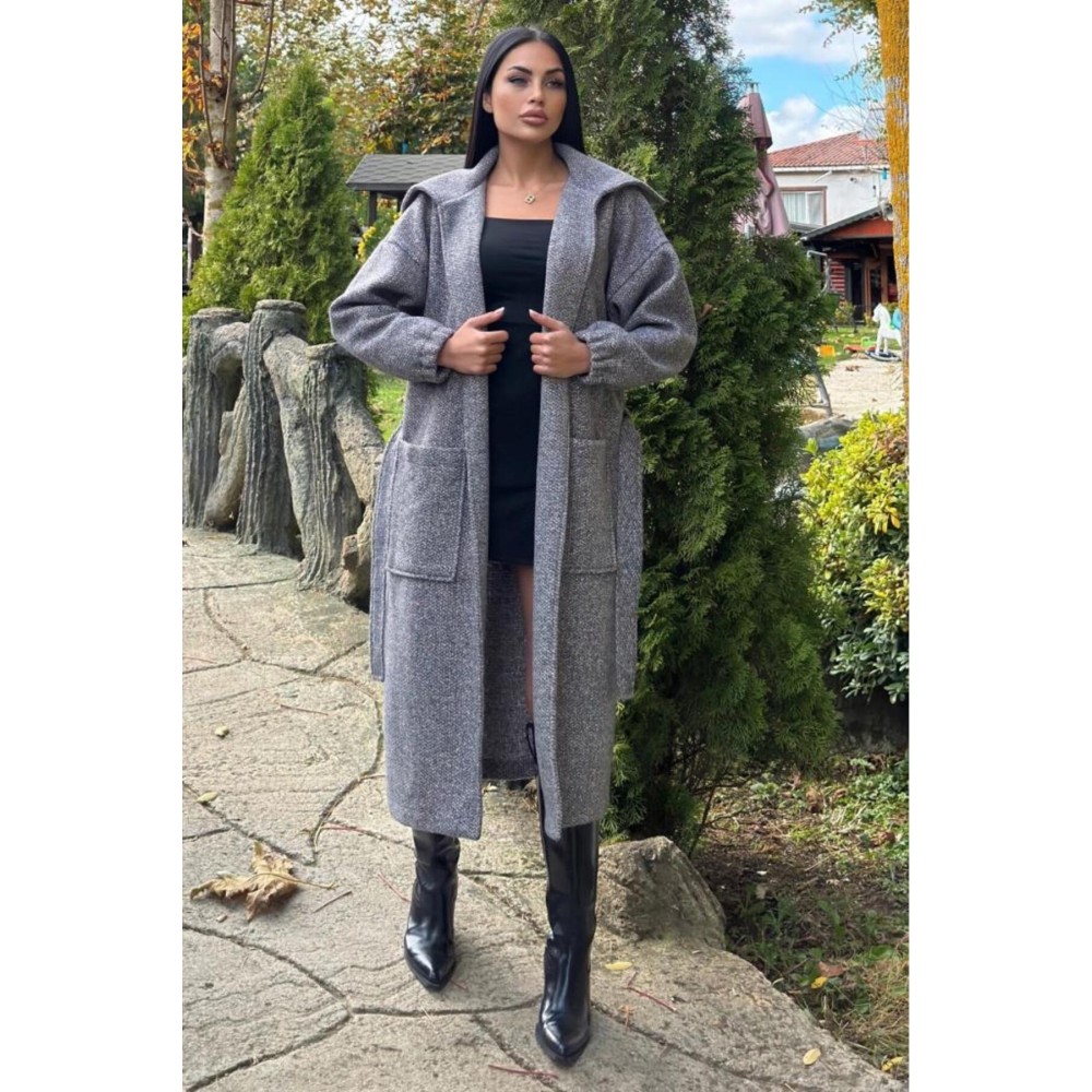 Pasaklı Giyim Pasaklı Giyim Balon Kol örgü Kaban Antrasit - Premium Kadın Giyim