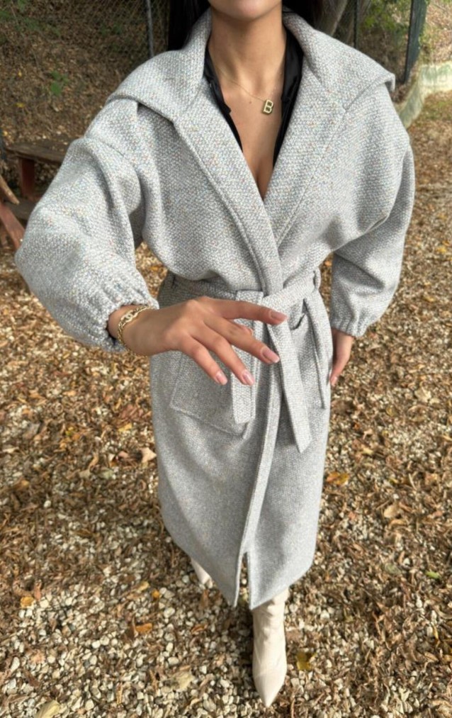 Pasaklı Giyim Balon Kol Örgü Kaban 3661726 Gri