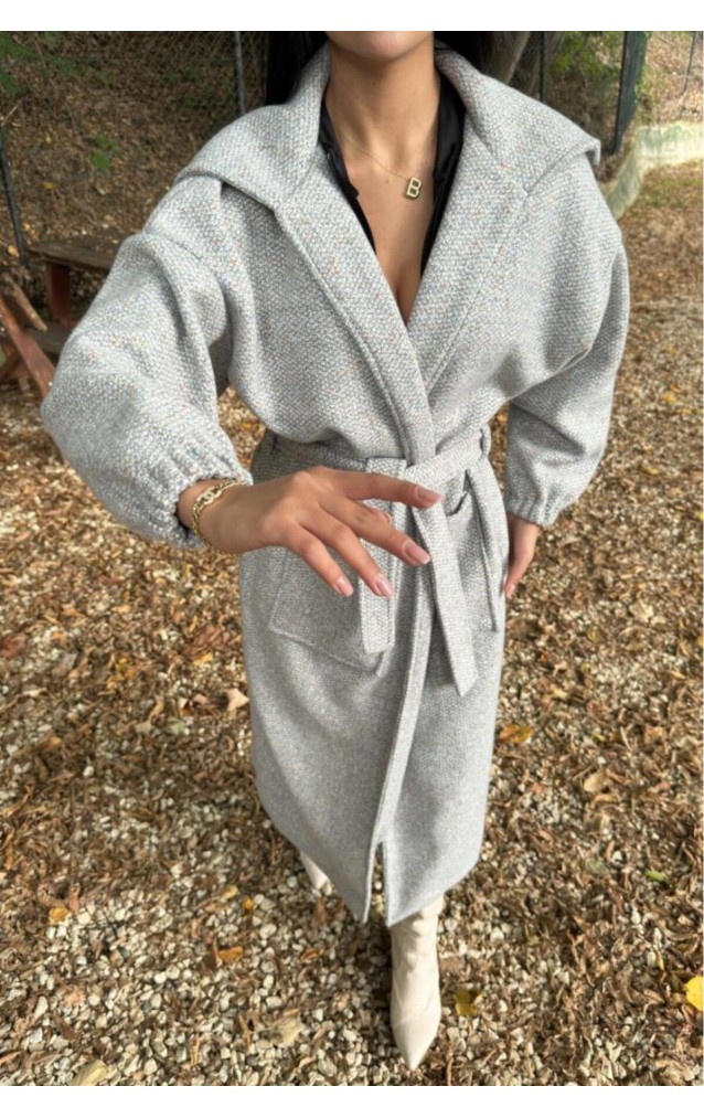 Pasaklı Giyim Balon Kol Örgü Kaban 3661726 Gri