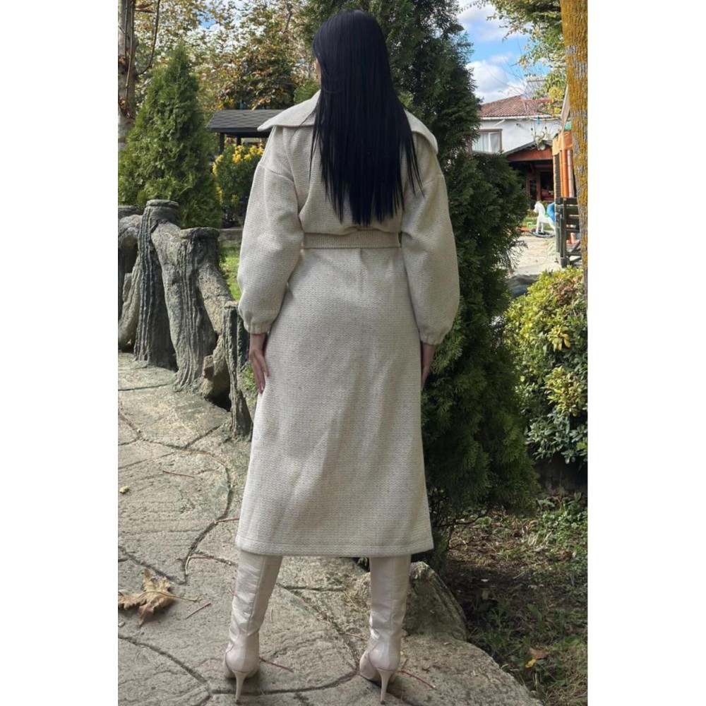 Pasaklı Giyim Pasaklı Giyim Balon Kol örgü Kaban Ekru - Premium Kadın Giyim