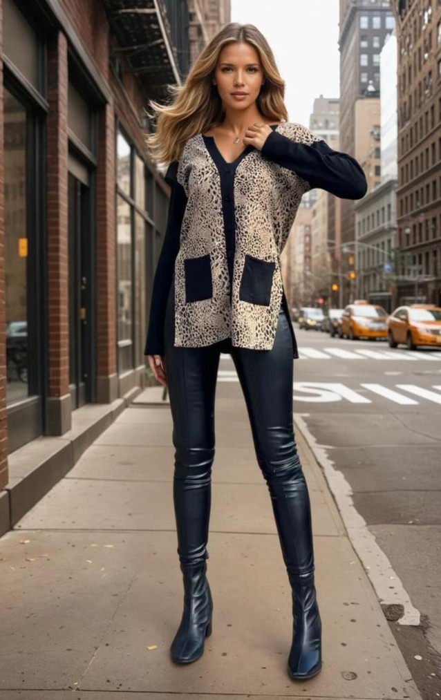 Pasaklı Giyim Kadın Leopar Desenli Yırtmaçlı Siyah Hırka 3679300