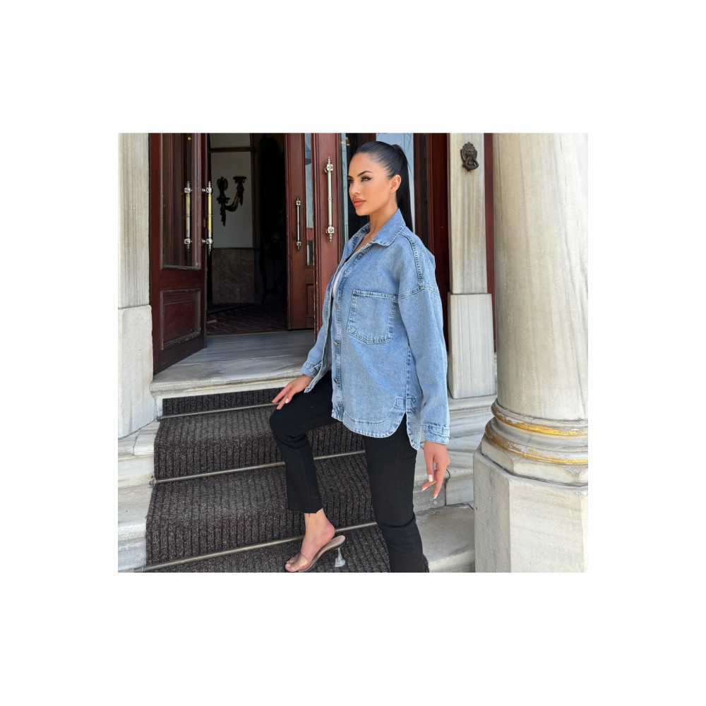 Pasaklı Giyim Pasaklı Giyim Kadın Kot Ceket Gömlek Kt Buz Mavi - Premium Kadın Giyim