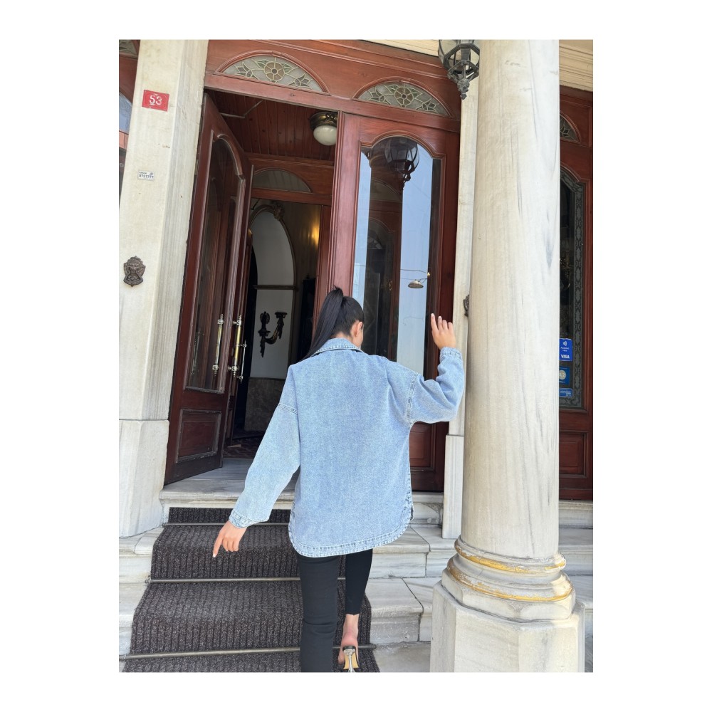 Pasaklı Giyim Pasaklı Giyim Kadın Kot Ceket Gömlek Kt Buz Mavi - Premium Kadın Giyim