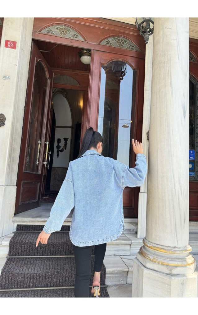 Pasaklı Giyim Kadın Kot Ceket Gömlek Kt089451 Buz Mavi