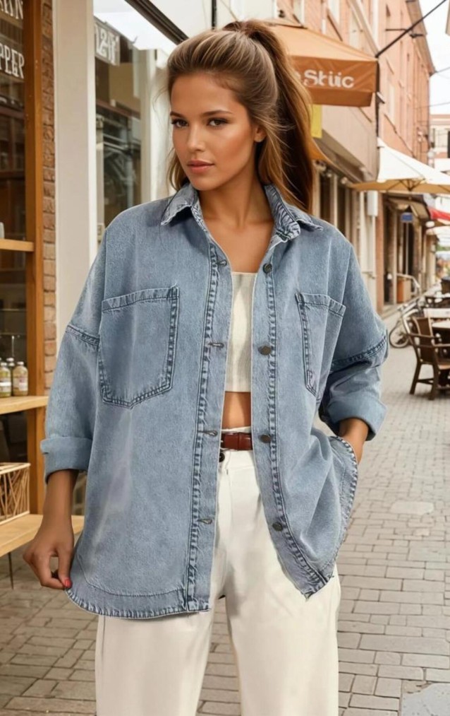 Pasaklı Giyim Kadın Kot Ceket Gömlek Kt089451 Buz Mavi