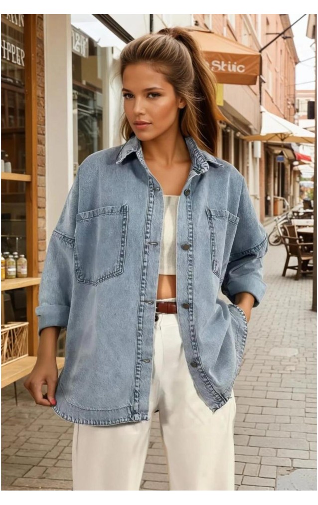 Pasaklı Giyim Kadın Kot Ceket Gömlek Kt089451 Buz Mavi