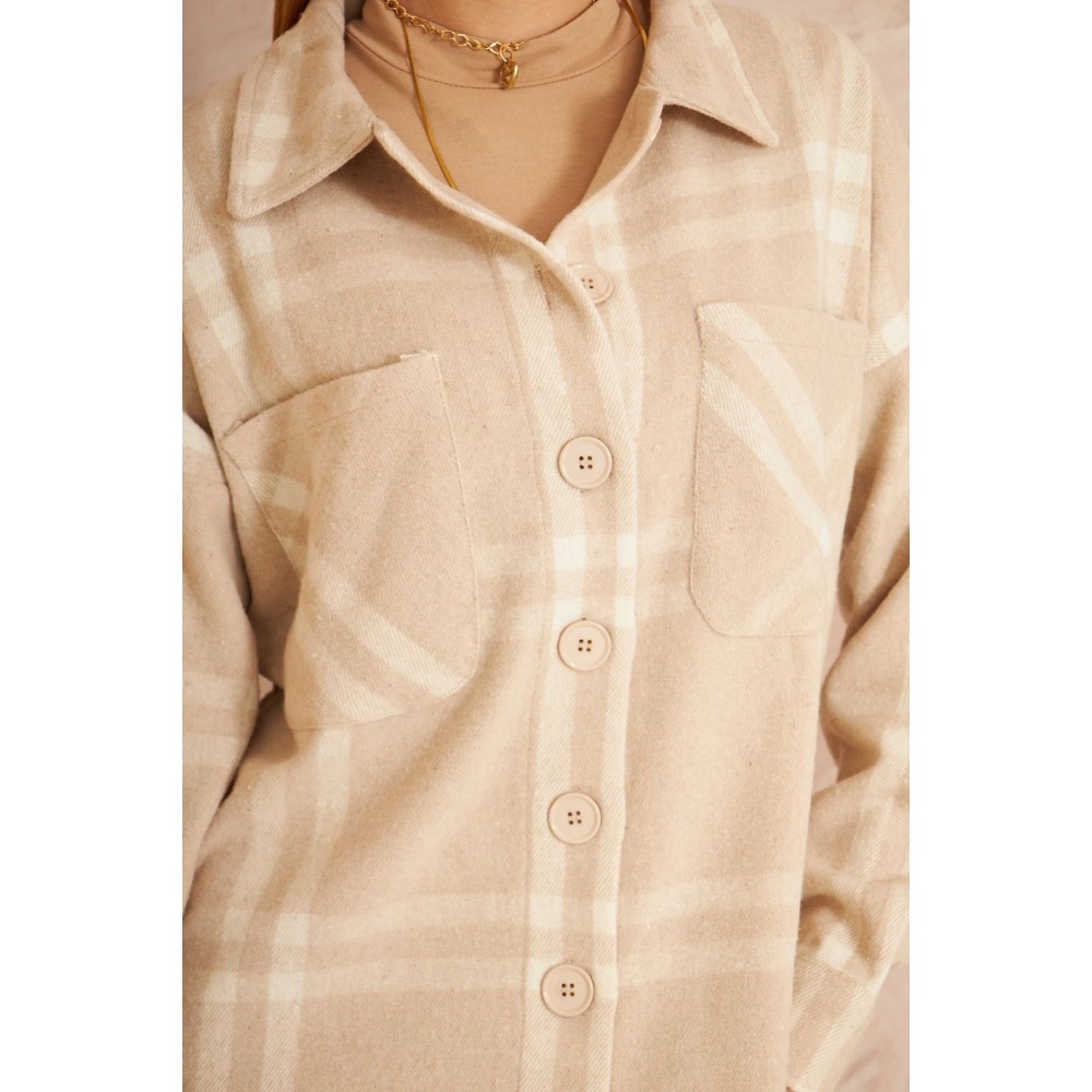 Pasaklı Giyim Pasaklı Giyim Kadın Kaşe Ekose Oduncu Gömlek Taş - Premium Kadın Giyim