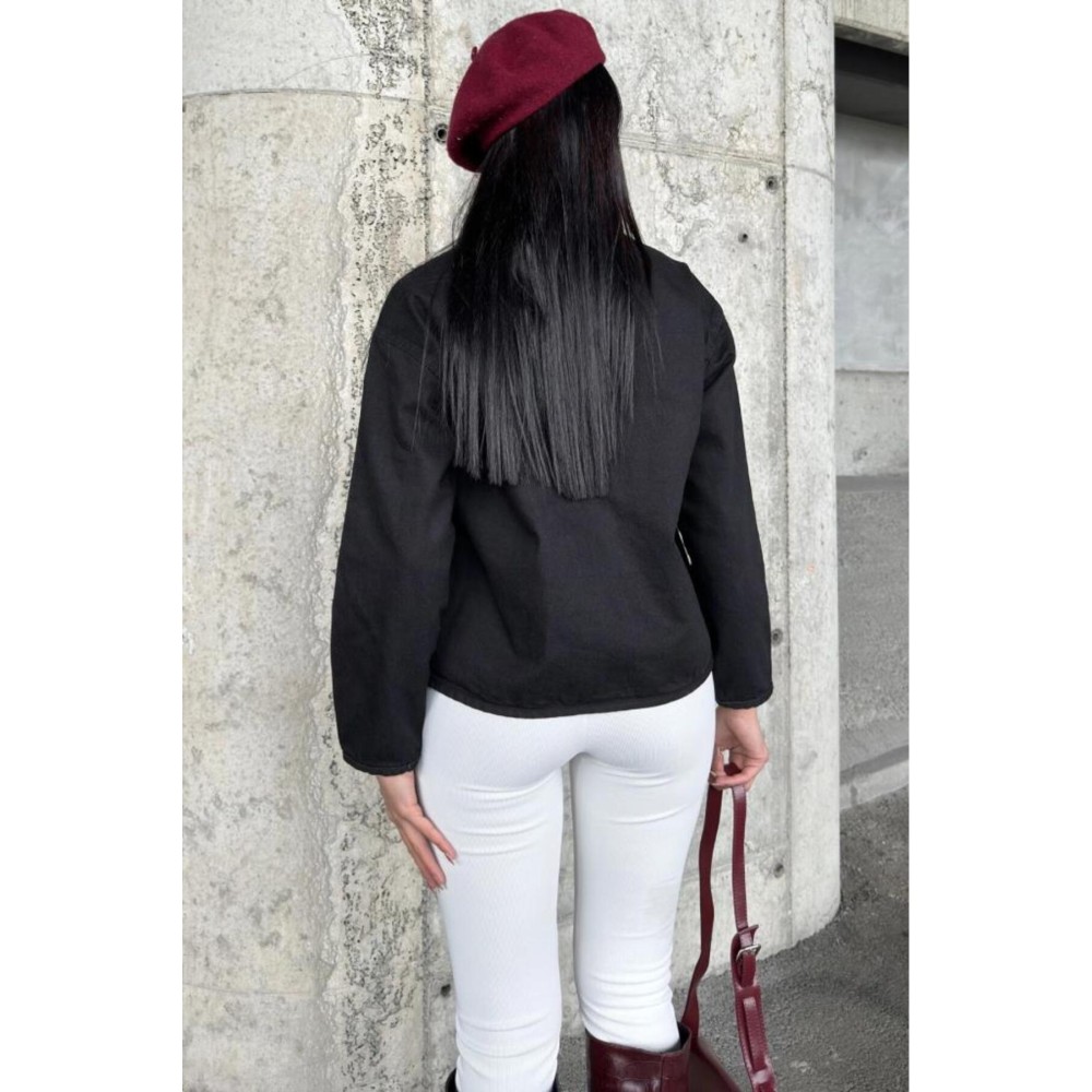 Pasaklı Giyim Pasaklı Giyim Kadın Kot Ceket – Bağlama Detaylı, Oval Kesim Siyah - Premium Kadın Giyim