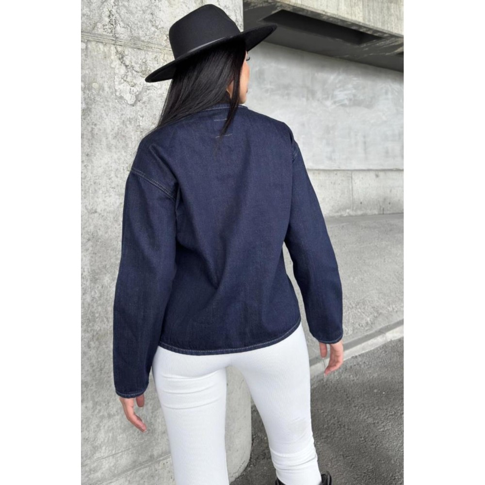 Pasaklı Giyim Pasaklı Giyim Kadın Kot Ceket – Bağlama Detaylı, Oval Kesim Lacivert - Premium Kadın Giyim