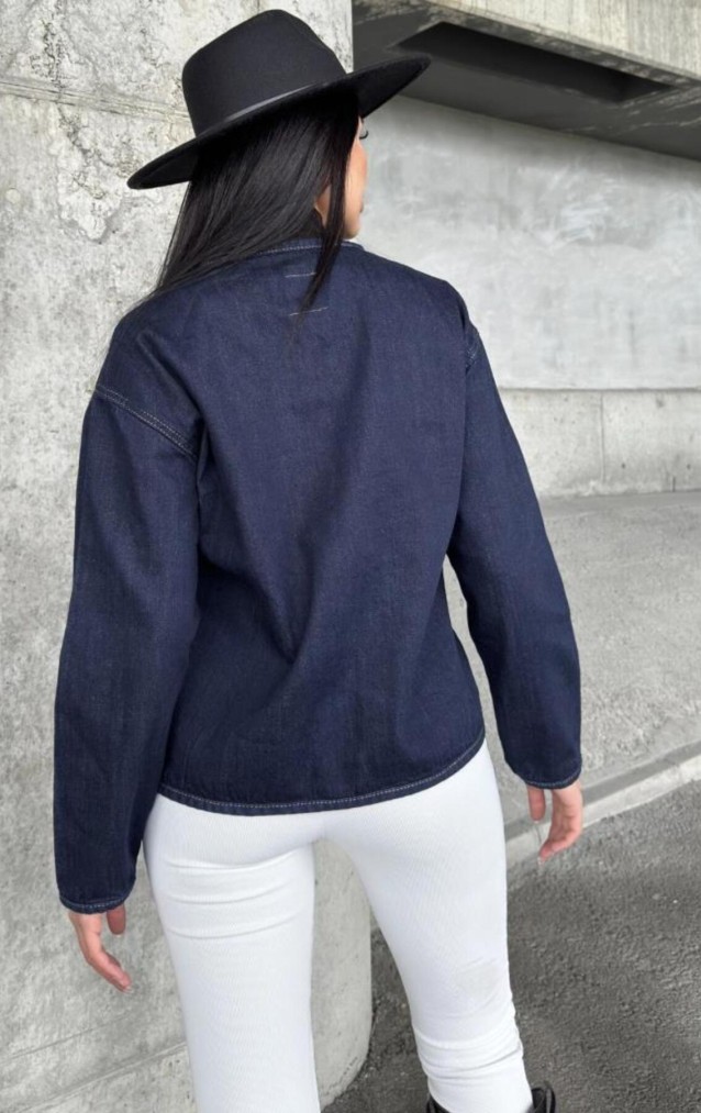 Pasaklı Giyim Kadın Kot Ceket – Bağlama Detaylı, Oval Kesim KT00102451  Lacivert