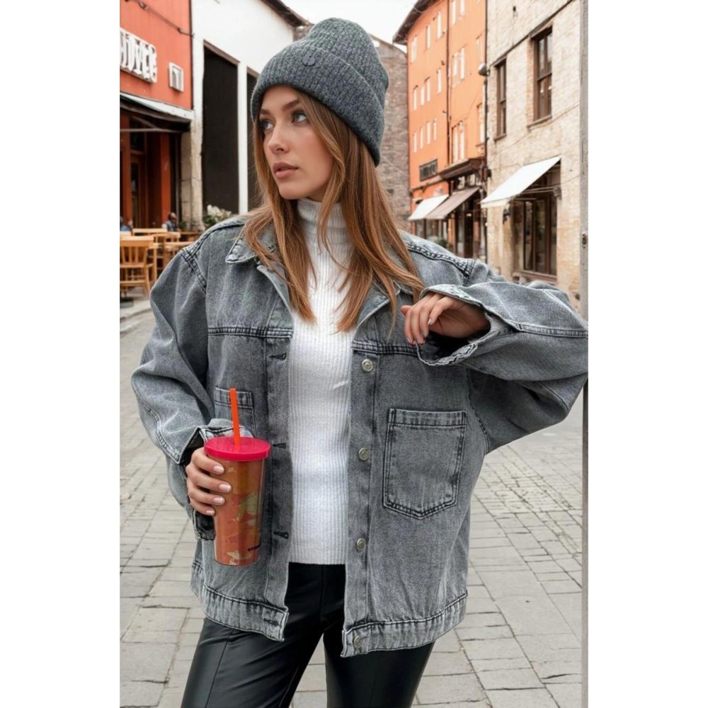 Pasaklı Giyim Pasaklı Giyim Kadın Kot Ceket Gri - Premium Kadın Giyim