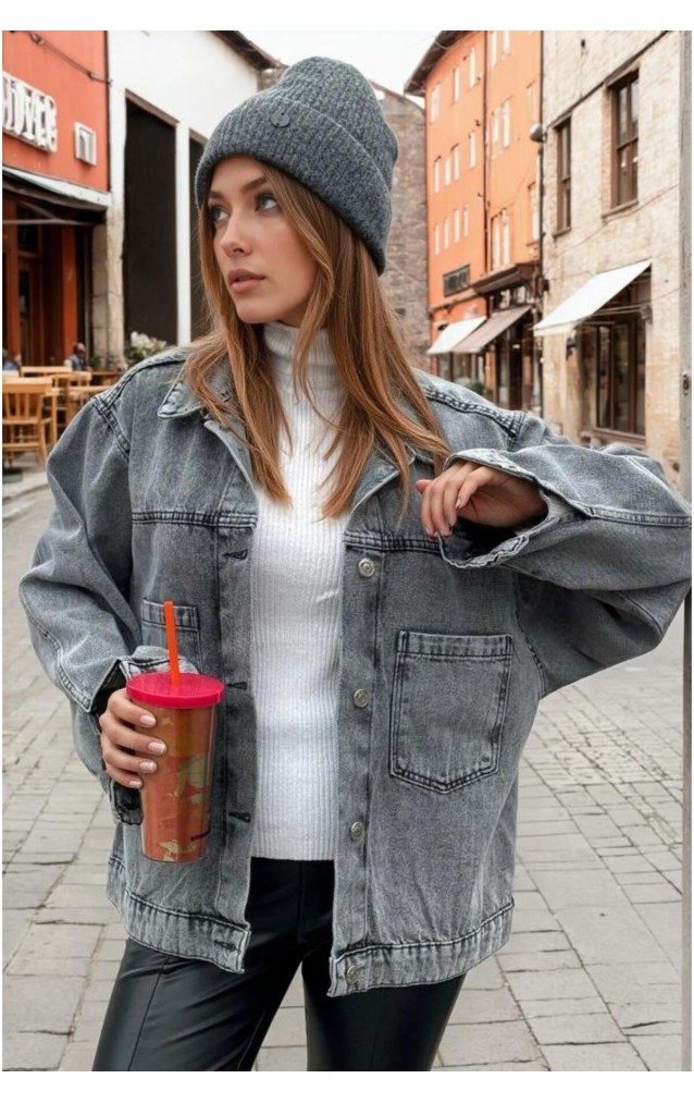 Pasaklı Giyim Kadın Kot Ceket KT002481 Gri