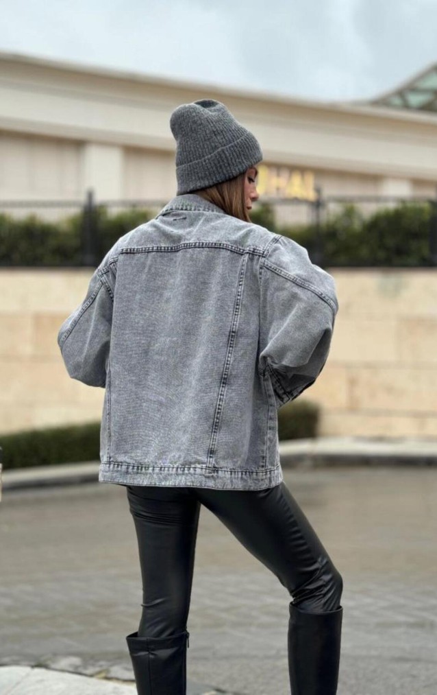 Pasaklı Giyim Kadın Kot Ceket KT002481 Gri