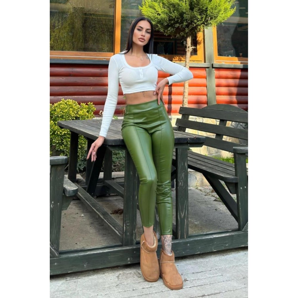 Pasaklı Giyim Pasaklı Giyim Kadın Beli Lastikli Esnek Tayt Yağ Yeşili - Premium Kadın Giyim