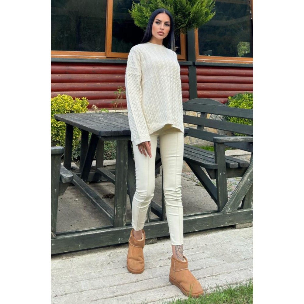 Pasaklı Giyim Pasaklı Giyim Kadın Beli Lastikli Esnek Tayt Ekru - Premium Kadın Giyim