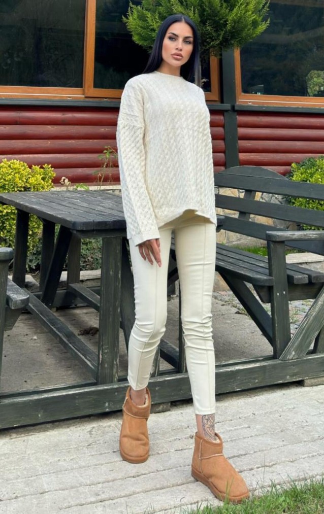 Pasaklı Giyim Kadın Beli Lastikli Esnek Tayt 3665286 Ekru