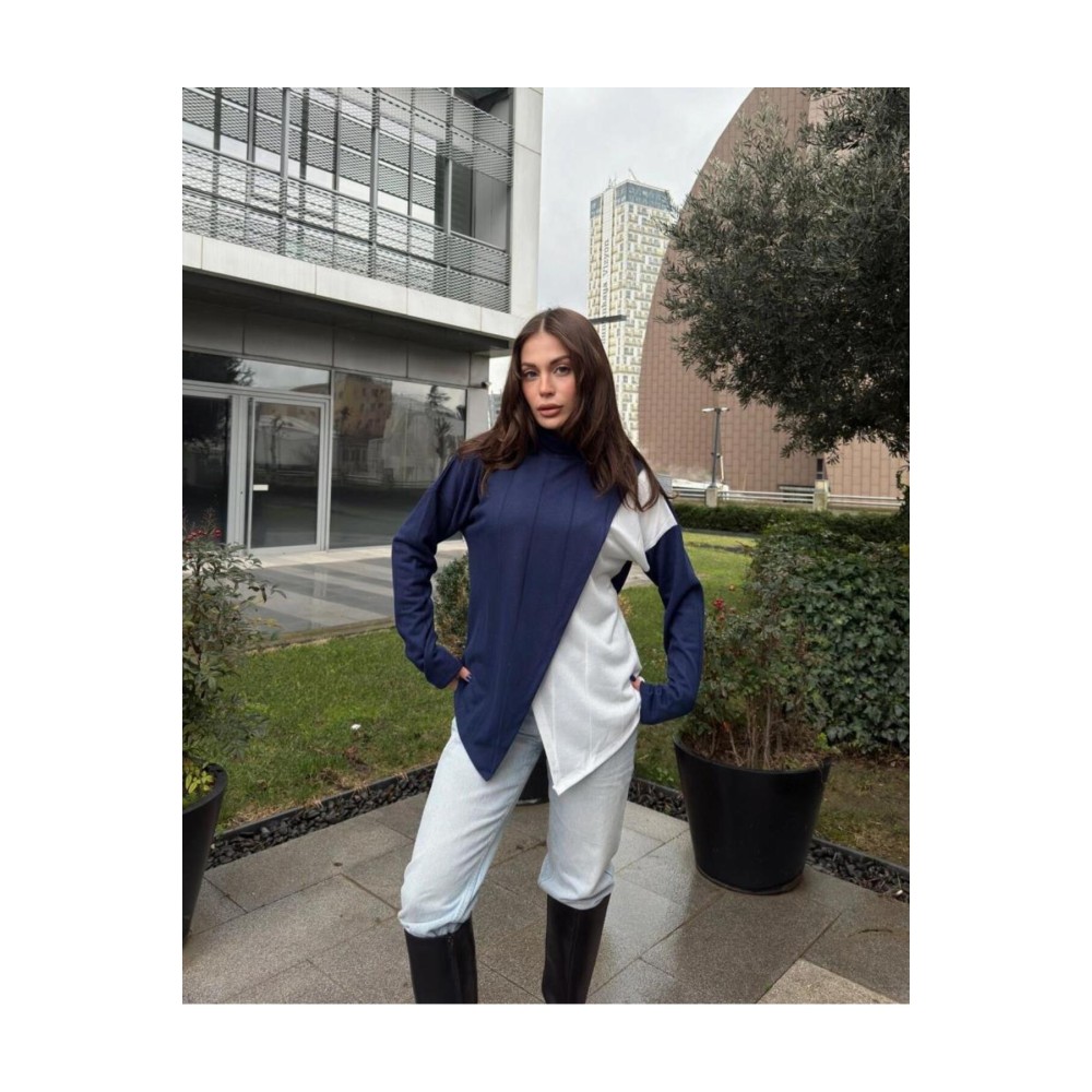 Pasaklı Giyim Pasaklı Giyim Kadın İki Katlı Kazak Lacivert-Beyaz - Premium Kadın Giyim