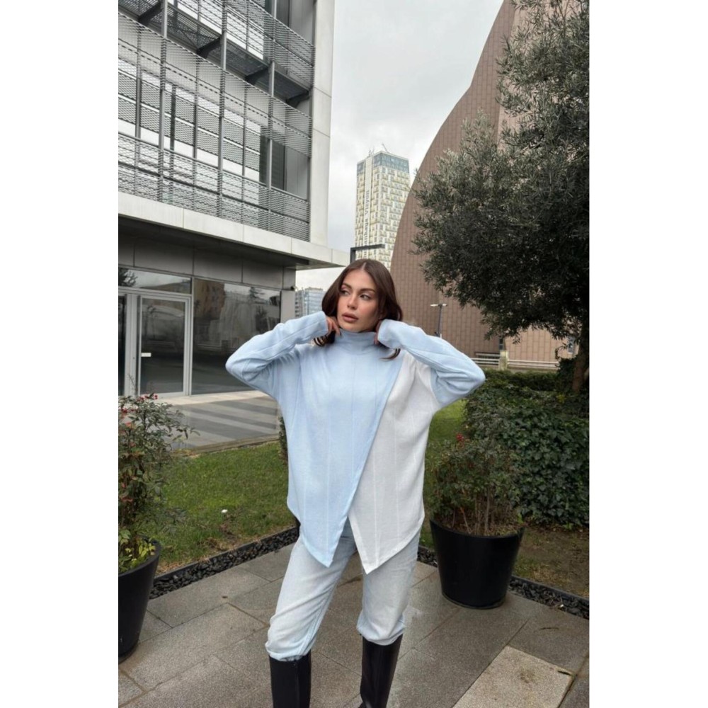 Pasaklı Giyim Pasaklı Giyim Kadın İki Katlı Kazak Bebemavi-Beyaz - Premium Kadın Giyim