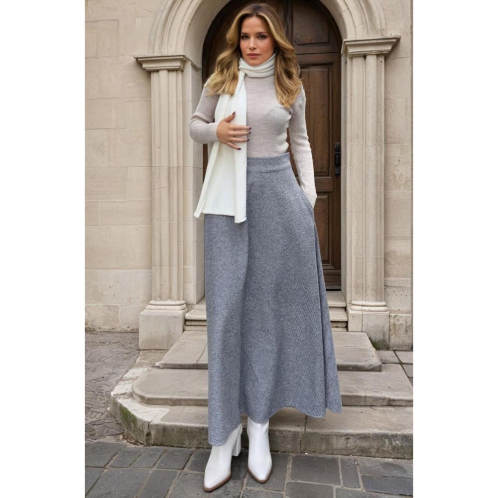 Pasaklı Giyim Pasaklı Giyim Kadın Kışlık Kırçıllı Kaşe Yüksek Bel Şık Uzun Kiloş Etek Antrasit - Premium Kadın Giyim