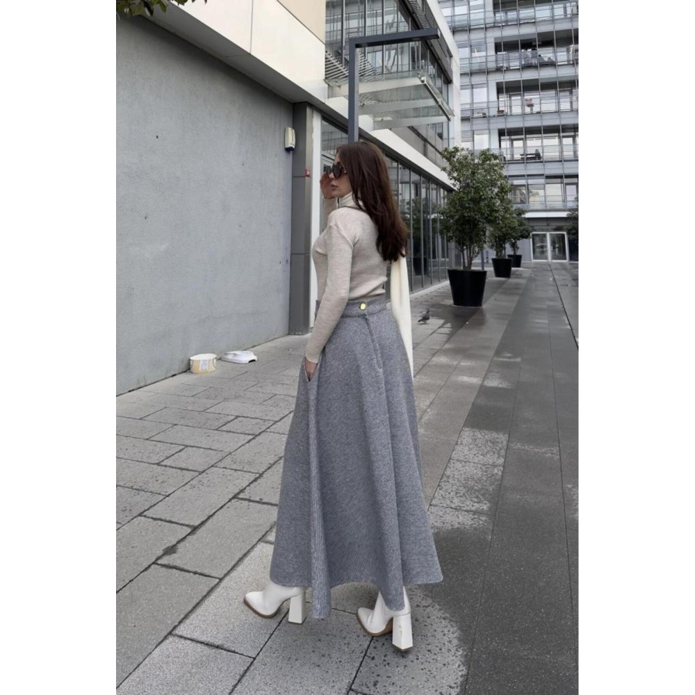 Pasaklı Giyim Pasaklı Giyim Kadın Kışlık Kırçıllı Kaşe Yüksek Bel Şık Uzun Kiloş Etek Antrasit - Premium Kadın Giyim