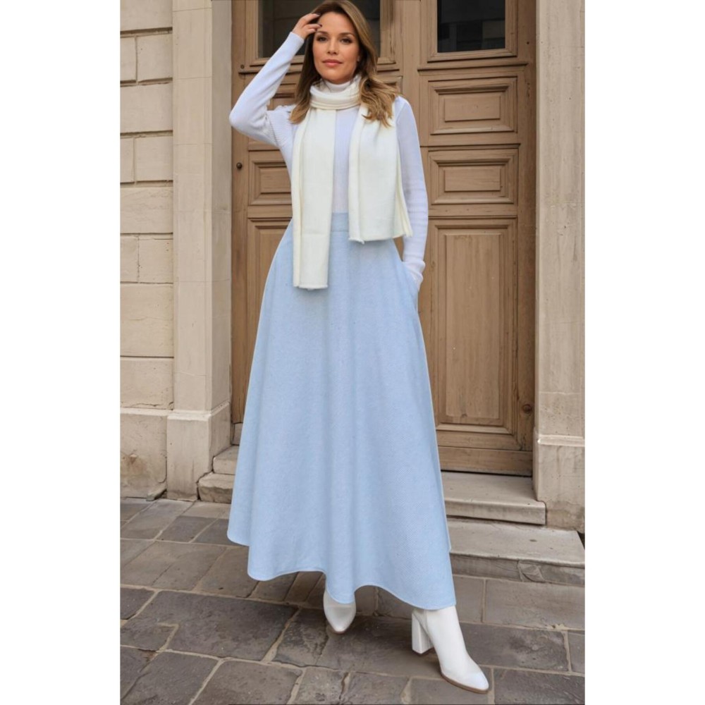 Pasaklı Giyim Pasaklı Giyim Kadın Kışlık Kırçıllı Kaşe Yüksek Bel Şık Uzun Kiloş Etek Mavi - Premium Kadın Giyim