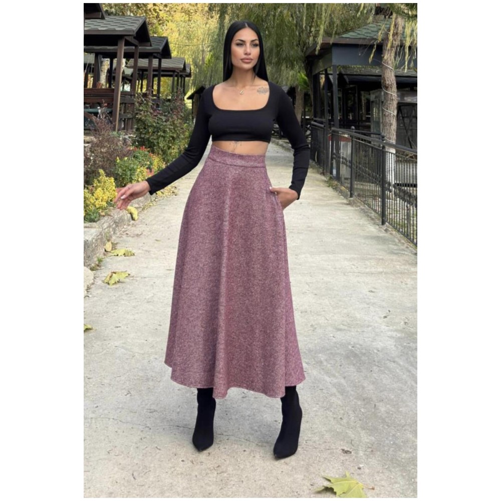 Pasaklı Giyim Pasaklı Giyim Kadın Kışlık Kırçıllı Kaşe Yüksek Bel Şık Uzun Kiloş Etek Bordo - Premium Kadın Giyim