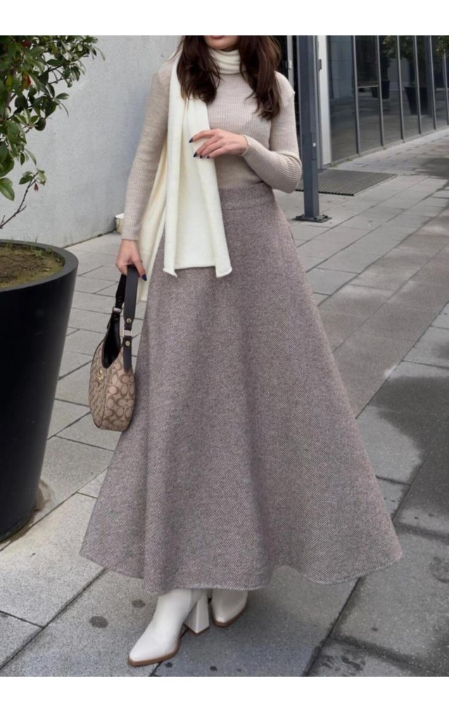 Pasaklı Giyim Kadın Kışlık Kırçıllı Kaşe Yüksek Bel Şık Uzun Kiloş Etek Kahverengi 3528330