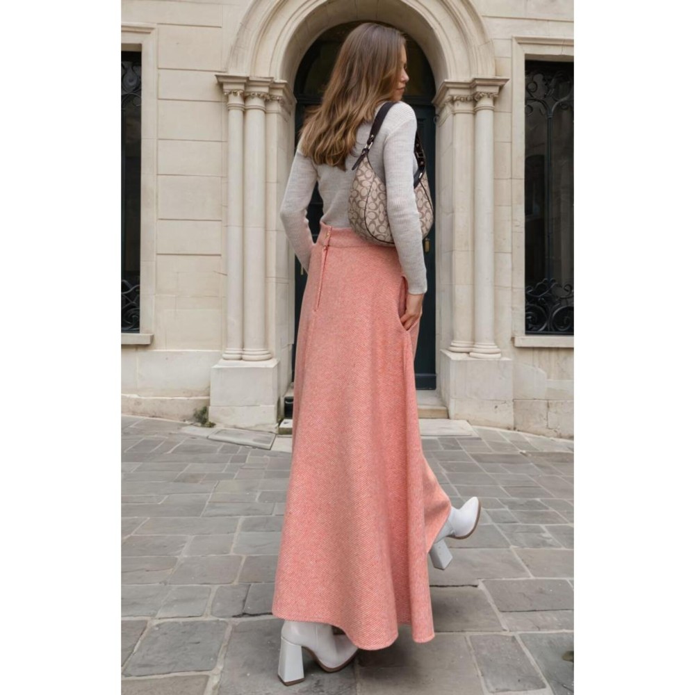 Pasaklı Giyim Pasaklı Giyim Kadın Kışlık Kırçıllı Kaşe Yüksek Bel Şık Uzun Kiloş Etek Turuncu - Premium Kadın Giyim