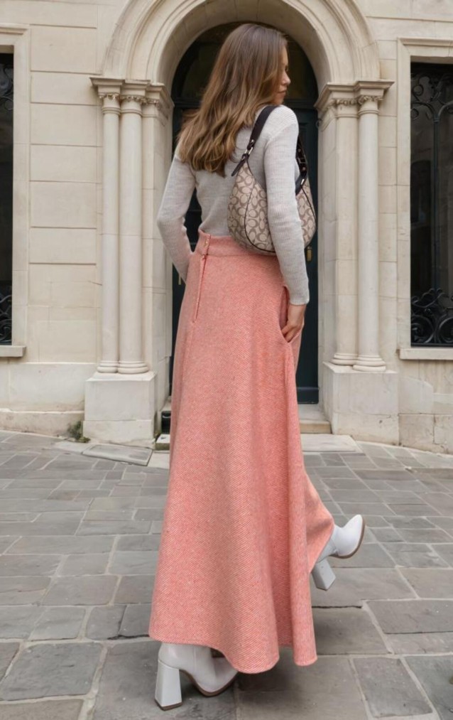 Pasaklı Giyim Kadın Kışlık Kırçıllı Kaşe Yüksek Bel Şık Uzun Kiloş Etek Turuncu 3528330