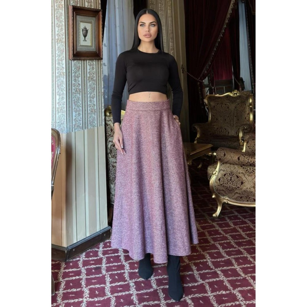 Pasaklı Giyim Pasaklı Giyim Kadın Kışlık Kırçıllı Kaşe Yüksek Bel Şık Uzun Kiloş Etek Bordo - Premium Kadın Giyim