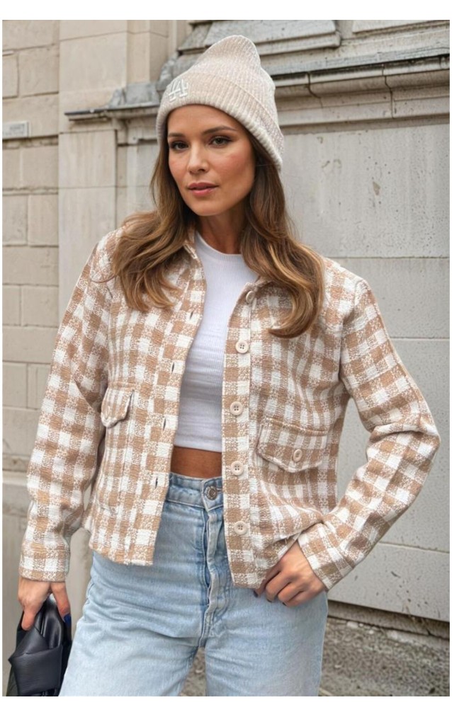Pasaklı Giyim Kadın Kaşe, Şanel Ekose Tüvit Ceket 3540210 Vizon