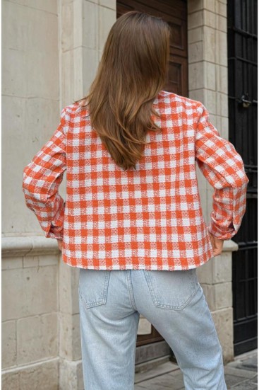 Pasaklı Giyim Kadın Kaşe, Şanel Ekose Tüvit Ceket 3540210 Turuncu