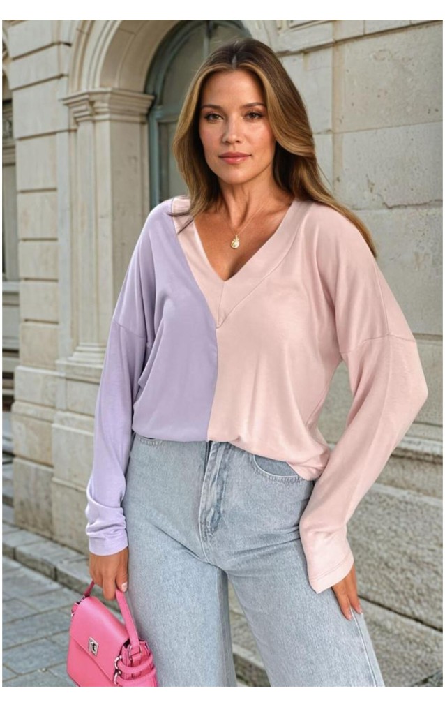 Pasaklı Giyim Kadın Color Block V Yaka Bluz 3587200 Lila