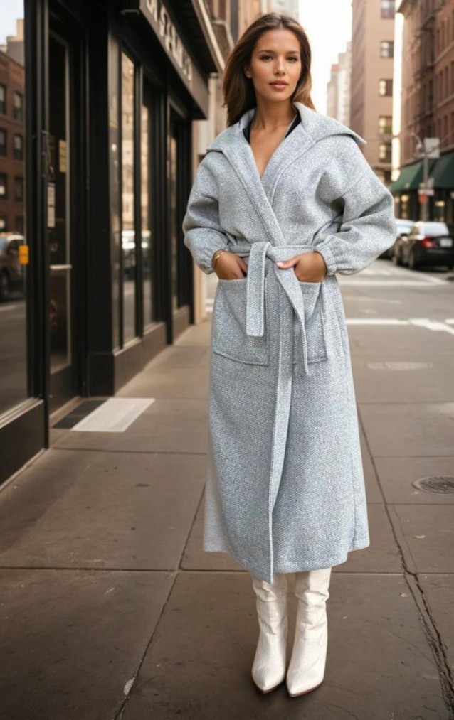 Pasaklı Giyim Balon Kol Örgü Kaban 3661726 Gri