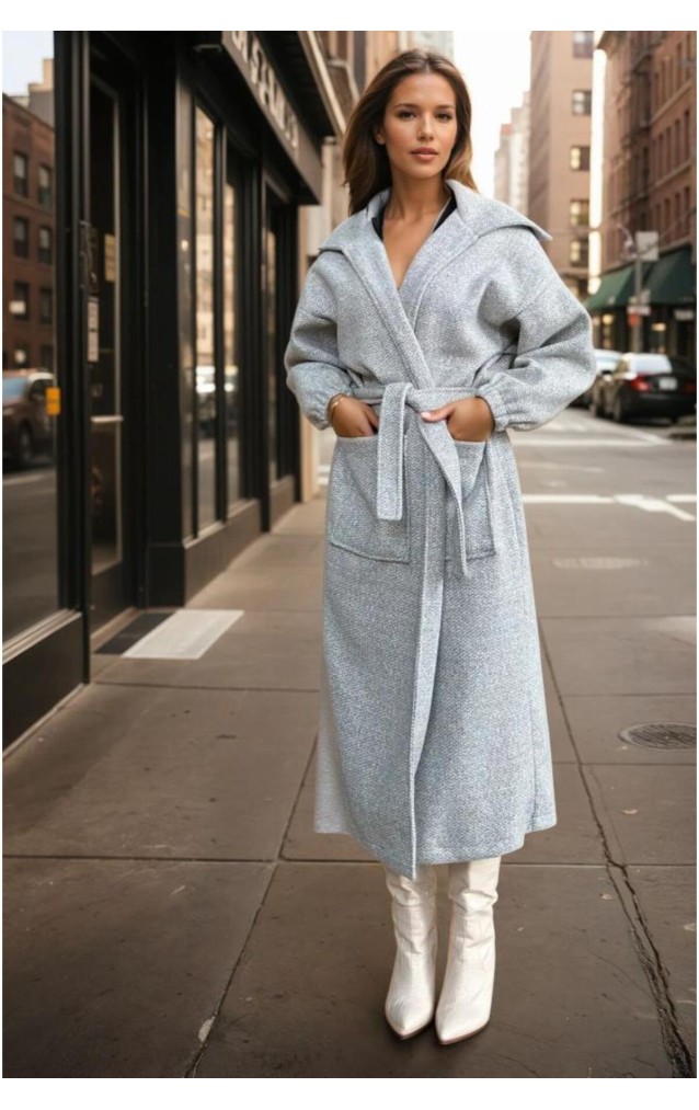 Pasaklı Giyim Balon Kol Örgü Kaban 3661726 Gri