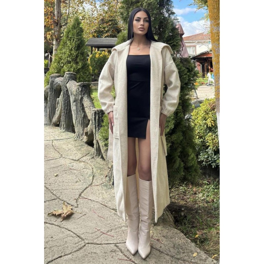 Pasaklı Giyim Pasaklı Giyim Balon Kol örgü Kaban Ekru - Premium Kadın Giyim