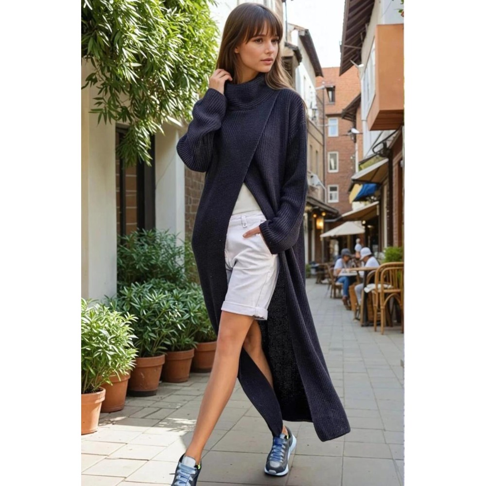 Pasaklı Giyim Pasaklı Giyim Kadın Tarz Tasarım Triko Panço Elbise siyah - Premium Kadın Giyim