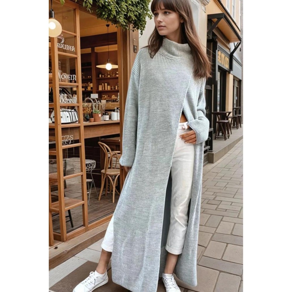 Pasaklı Giyim Pasaklı Giyim Kadın Panço Özel Tasarım Triko Panço Elbise Gri - Premium Kadın Giyim