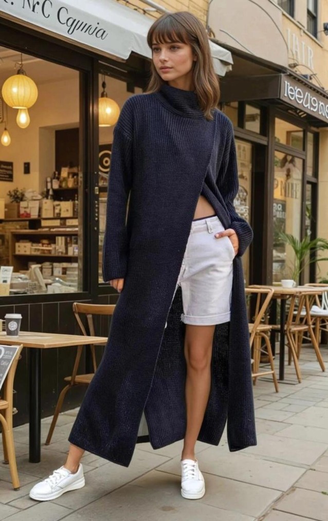 Pasaklı Giyim Kadın Tarz Tasarım Triko Panço Elbise CCK9507380 siyah