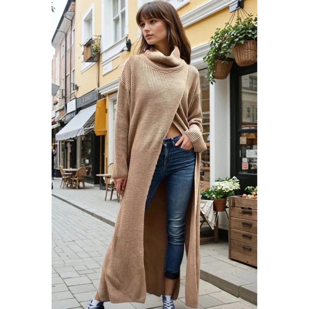 Pasaklı Giyim Pasaklı Giyim Kadın Tarz Tasarım Triko Panço Elbise Bakır - Premium Kadın Giyim