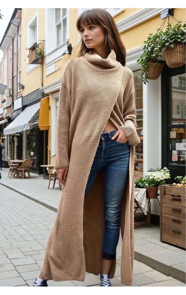 Pasaklı Giyim Kadın Tarz Tasarım Triko Panço Elbise CCK9507380 Bakır