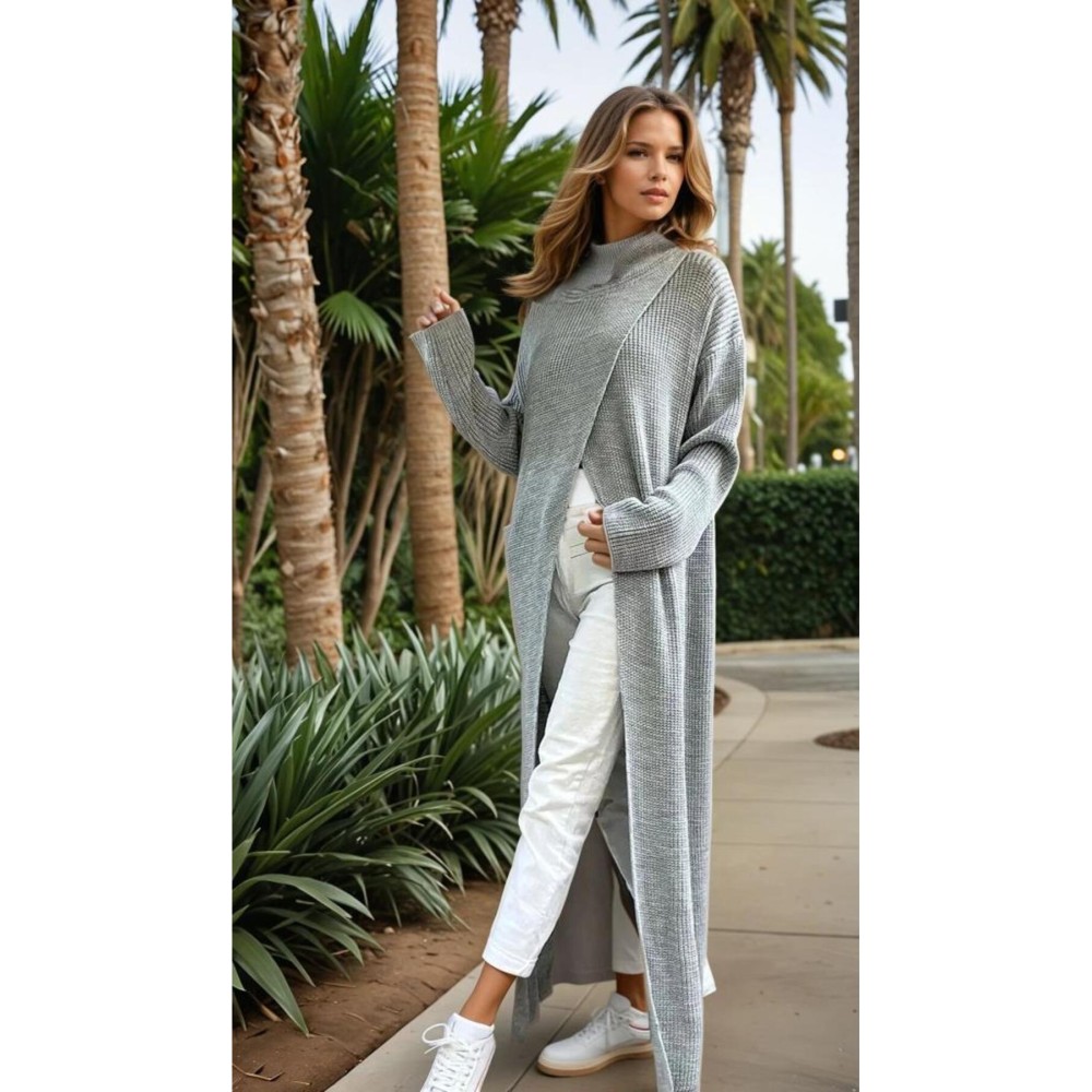 Pasaklı Giyim Pasaklı Giyim Kadın Panço Özel Tasarım Triko Panço Elbise Gri - Premium Kadın Giyim