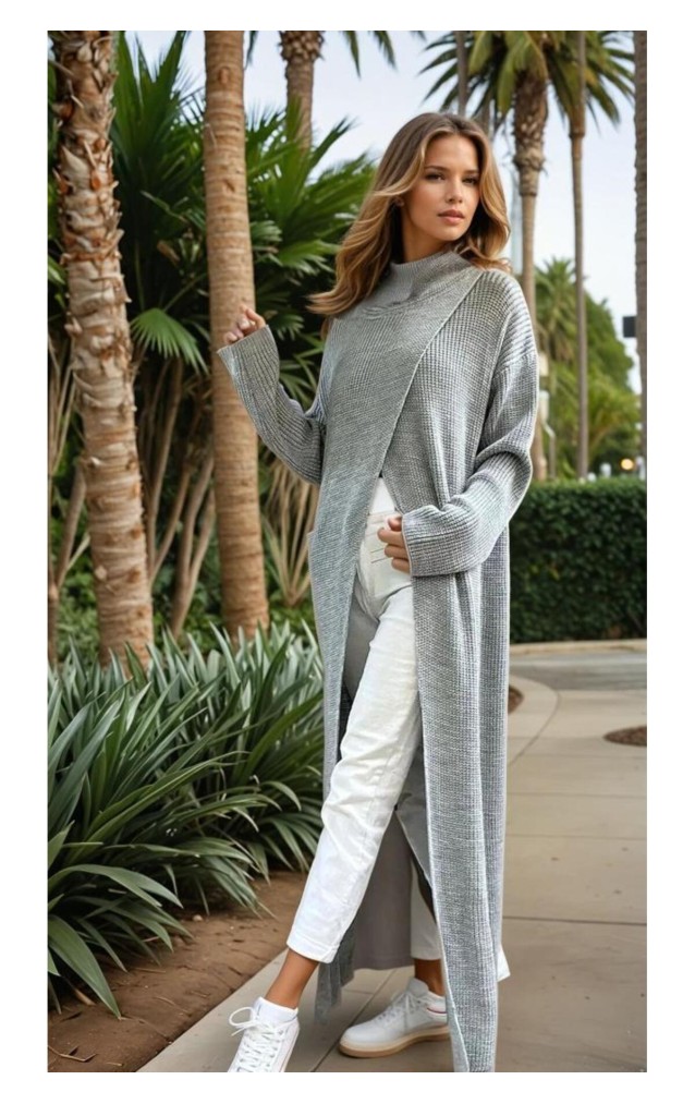 Pasaklı Giyim Kadın Panço Özel Tasarım Triko Panço Elbise CCK9507380 Gri