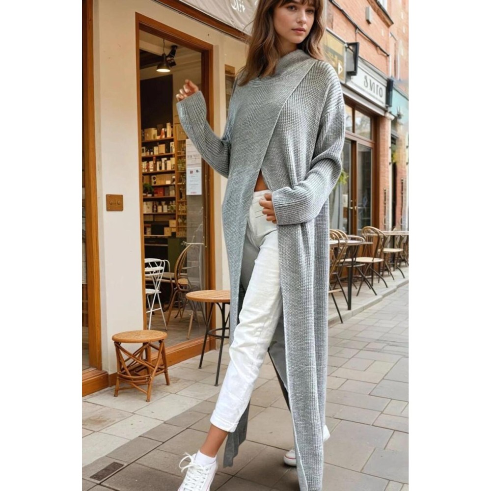 Pasaklı Giyim Pasaklı Giyim Kadın Panço Özel Tasarım Triko Panço Elbise Gri - Premium Kadın Giyim