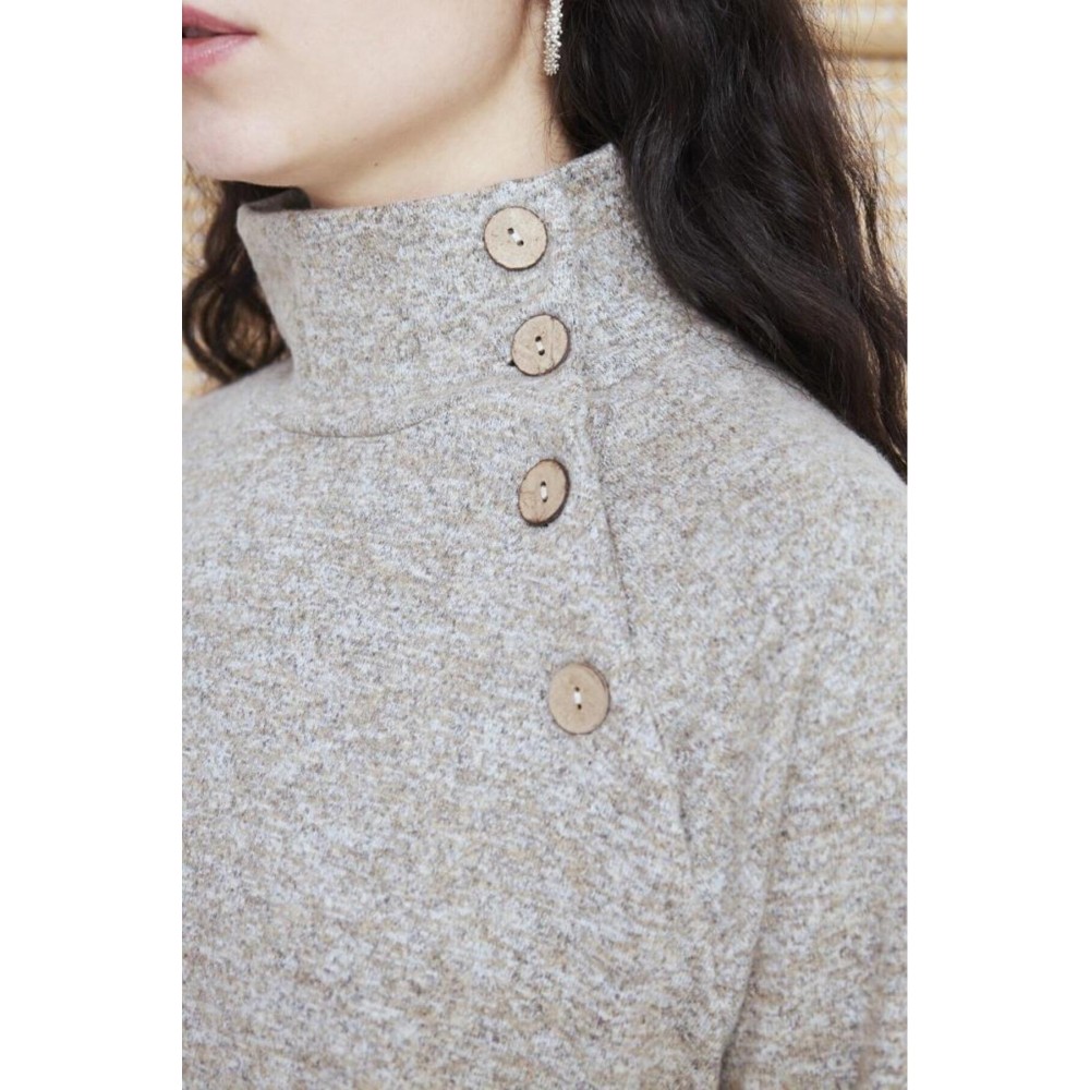 Pasaklı Giyim Pasaklı Giyim Kadın Balıkçı Yaka Düğmeli Yumoş Yün Kazak Bej - Premium Kadın Giyim