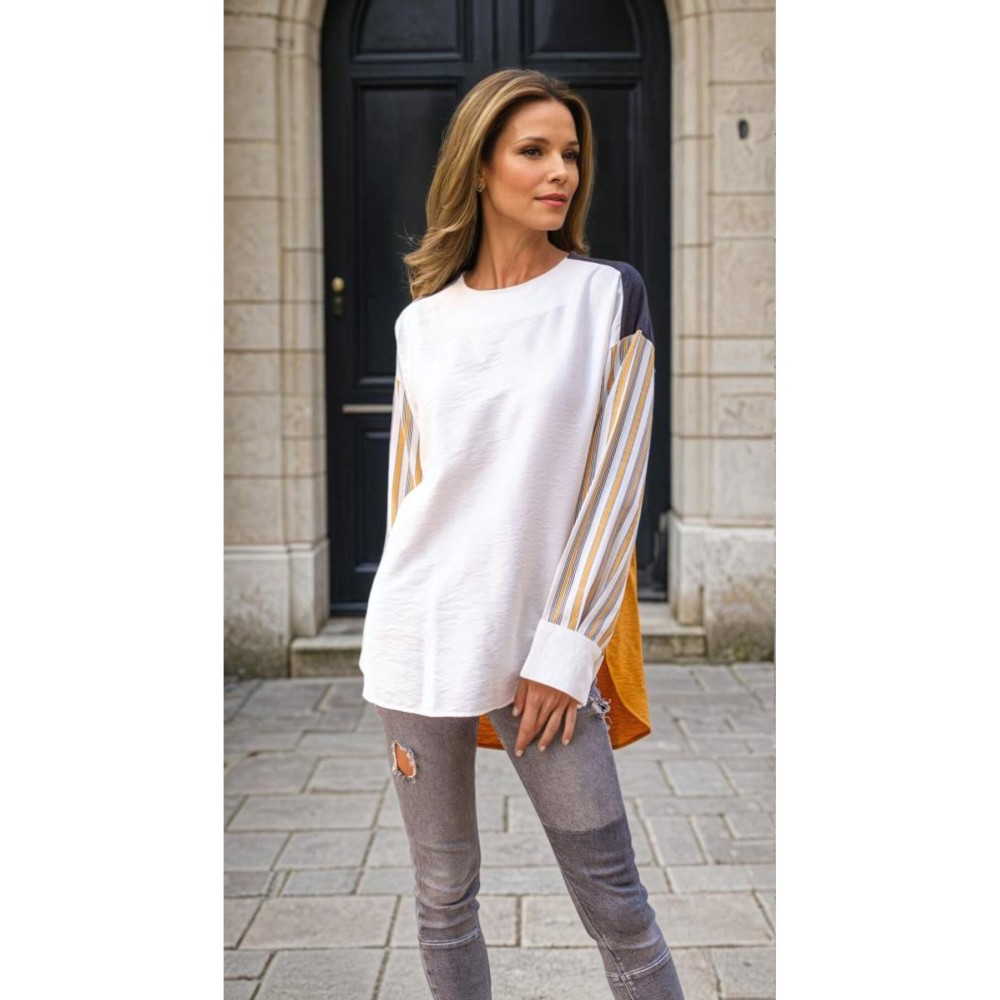 Pasaklı Giyim Pasaklı Giyim Kadın Uzun Kollu Oval Kesim Garnili Tunik Hardal - Premium Kadın Giyim