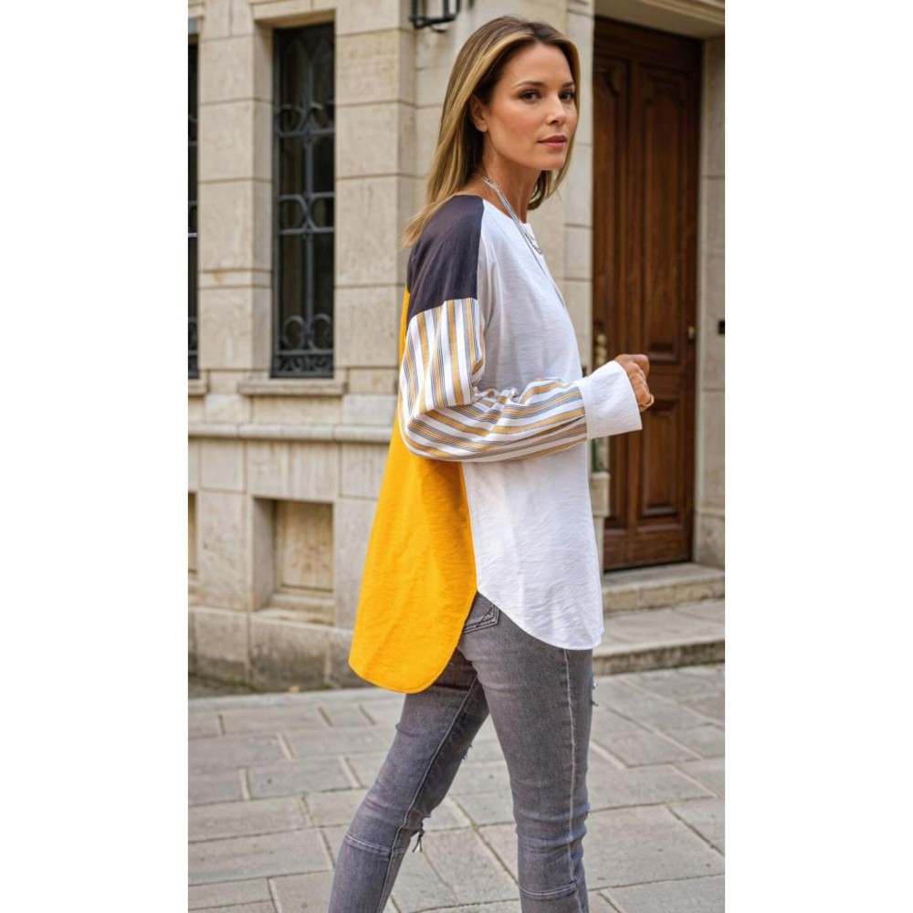 Pasaklı Giyim Pasaklı Giyim Kadın Uzun Kollu Oval Kesim Garnili Tunik Hardal - Premium Kadın Giyim