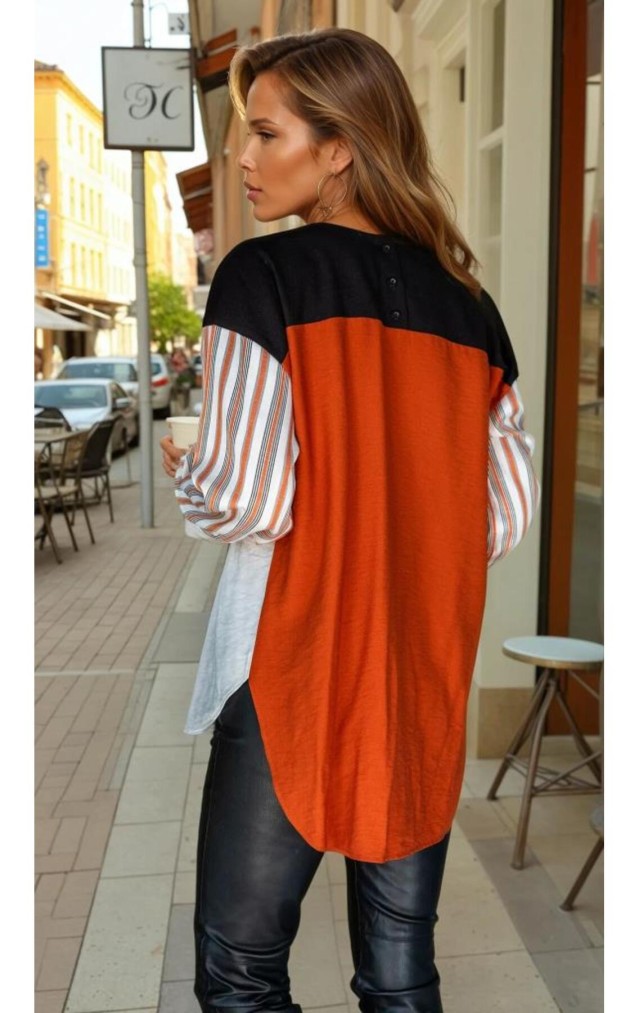 Pasaklı Giyim Kadın Uzun Kollu Oval Kesim Garnili Tunik 3314275 Kiremit