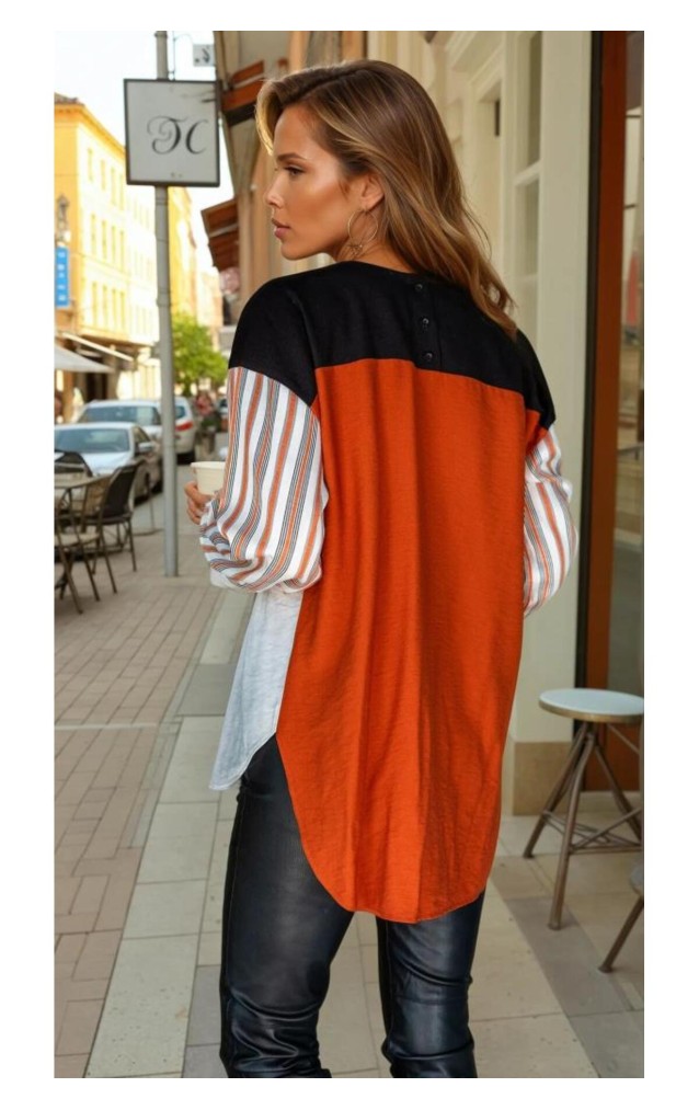 Pasaklı Giyim Kadın Uzun Kollu Oval Kesim Garnili Tunik 3314275 Kiremit